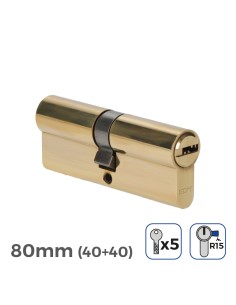 Cilindro latón 80 mm (40+40 mm) leva larga r15 con 5 llaves de seguridad incluidas